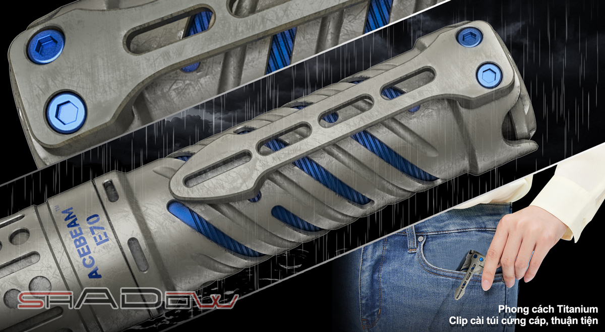 Đèn pin ACEBEAM E70 Titanium độ sáng 4000lumen chiếu xa 240m pin 21700 USB-C