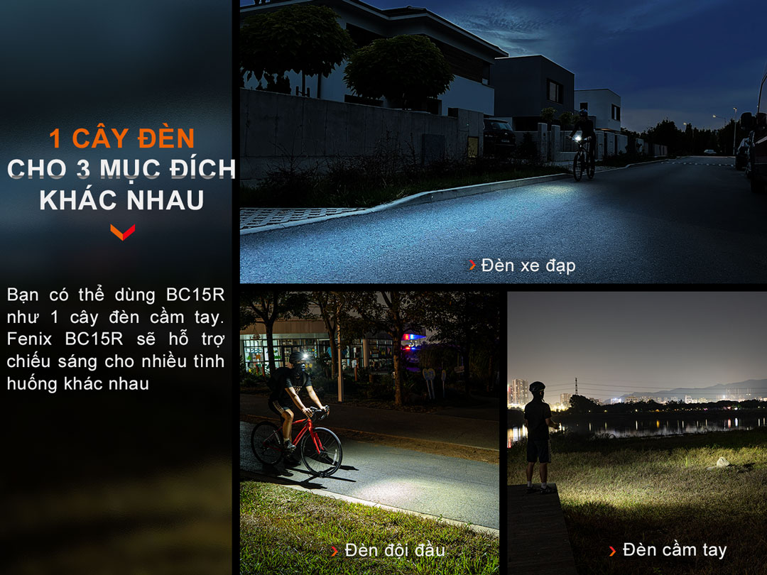 Đèn xe đạp FENIX BC15R gọn gàng sáng 400 lumen chiếu xa 78m USB-C pack pin liền thân kính có vạch cắt chống chói