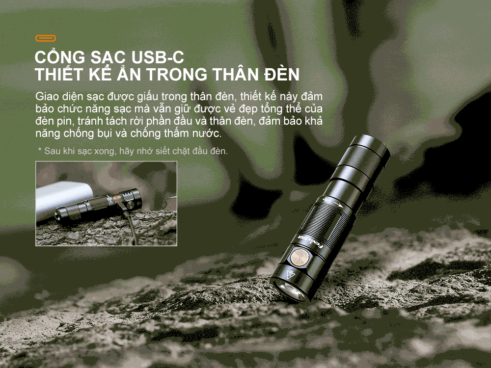 đèn pin mini móc khóa fenix e09r được trang bị cổng sạc usb c