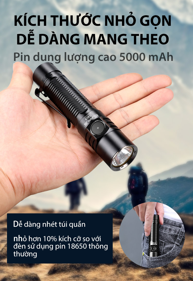 Đèn pin KLARUS G15 v2 độ sáng 4200 lumen chiếu xa 200m pin sạc 21700 5000mAh cổng sạc USB C kiêm power bank