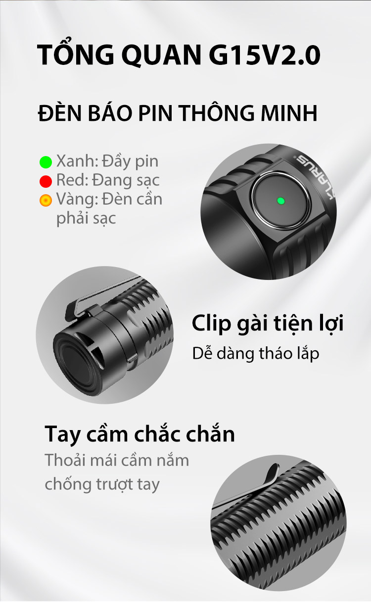 Đèn pin KLARUS G15 v2 độ sáng 4200 lumen chiếu xa 200m pin sạc 21700 5000mAh cổng sạc USB C kiêm power bank