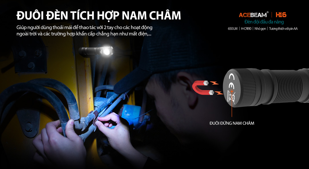Đèn pin đội đầu ACEBEAM H16 độ sáng 1000lm / 650 lm pin 14500 920mAh