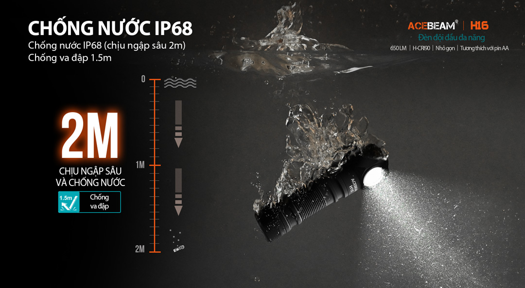 Đèn pin đội đầu ACEBEAM H16 độ sáng 1000lm / 650 lm pin 14500 920mAh