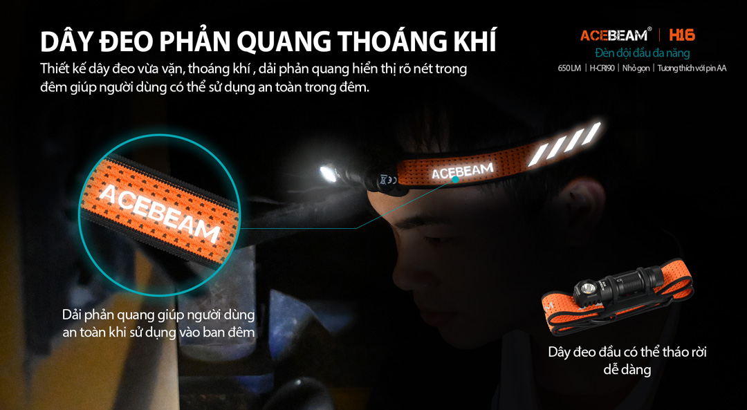 Đèn pin đội đầu ACEBEAM H16 độ sáng 1000lm / 650 lm pin 14500 920mAh