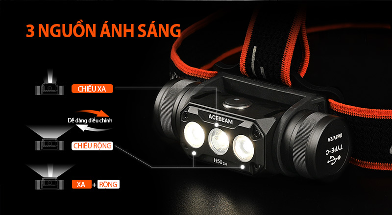 ACEBEAM H50 V2.0 có 3 nguồn ánh sáng