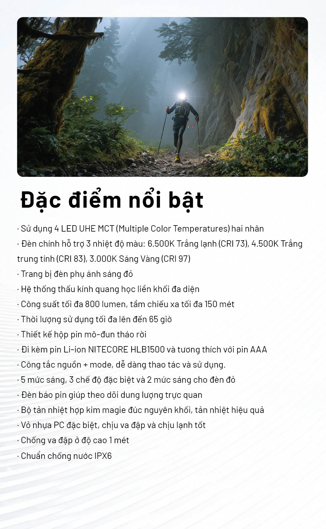 NITECORE HA27 UHE – Đèn pin đội đầu đa nguồn 800 lumens, 3 mức nhiệt màu CRI cao