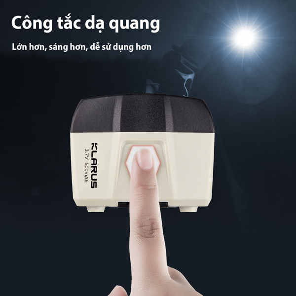 Đèn pin đội đầu KLARUS HC5 được trang bị công tắc dạ quang