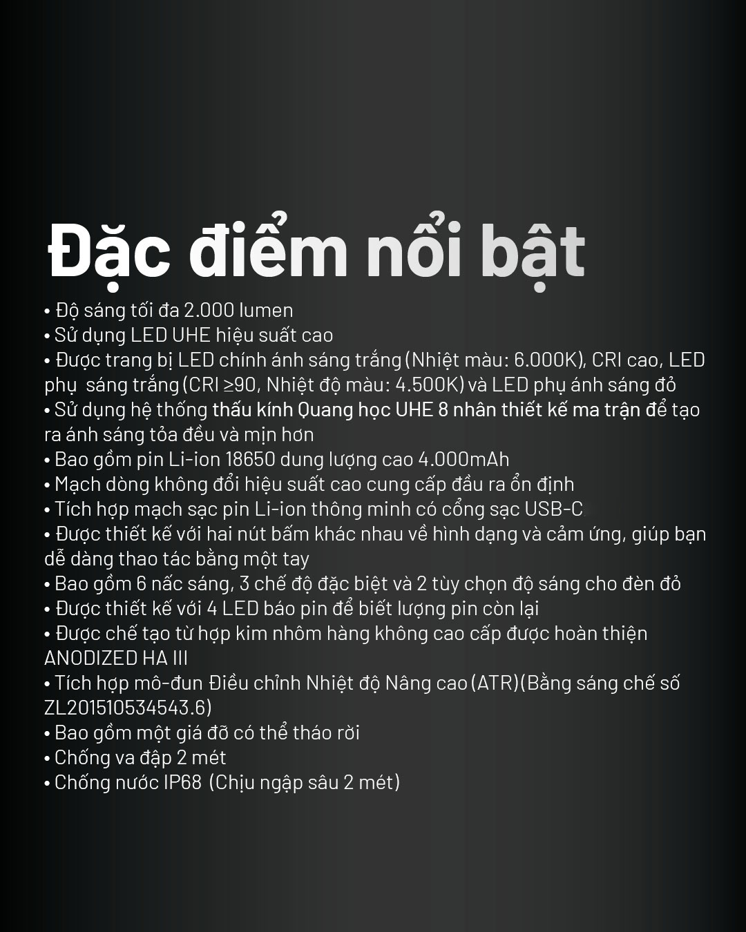 Đèn pin đội đầu NITECORE HC65 UHE sáng 2000 lumens chiếu xa 222m pin 18650 4000mAh