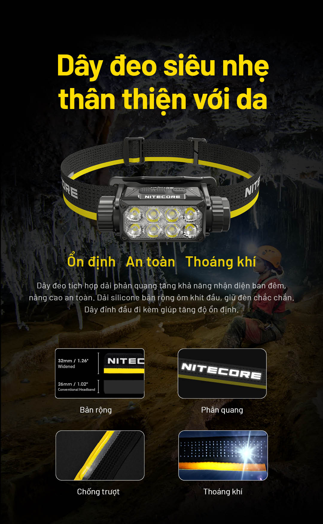 Đèn pin đội đầu NITECORE HC75 UHE – 3000lm chiếu xa 192m chỉnh ánh sáng Xa&Toả