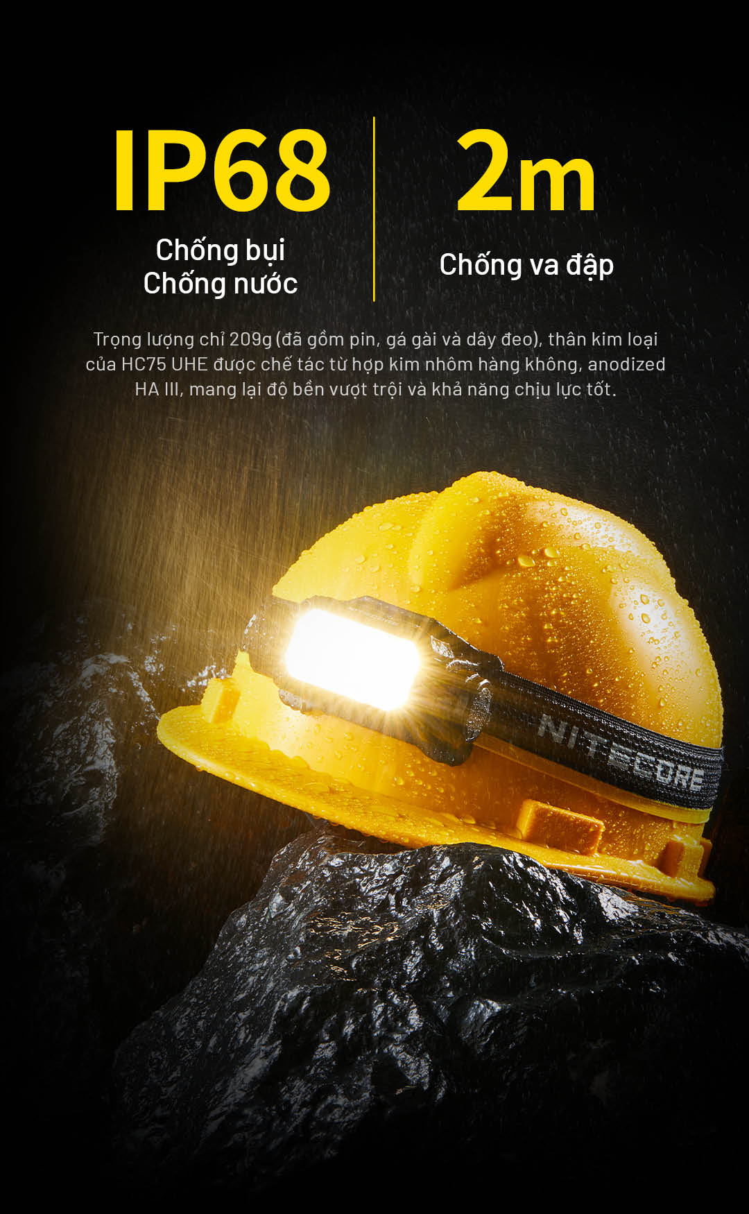 Đèn pin đội đầu NITECORE HC75 UHE – 3000lm chiếu xa 192m chỉnh ánh sáng Xa&Toả