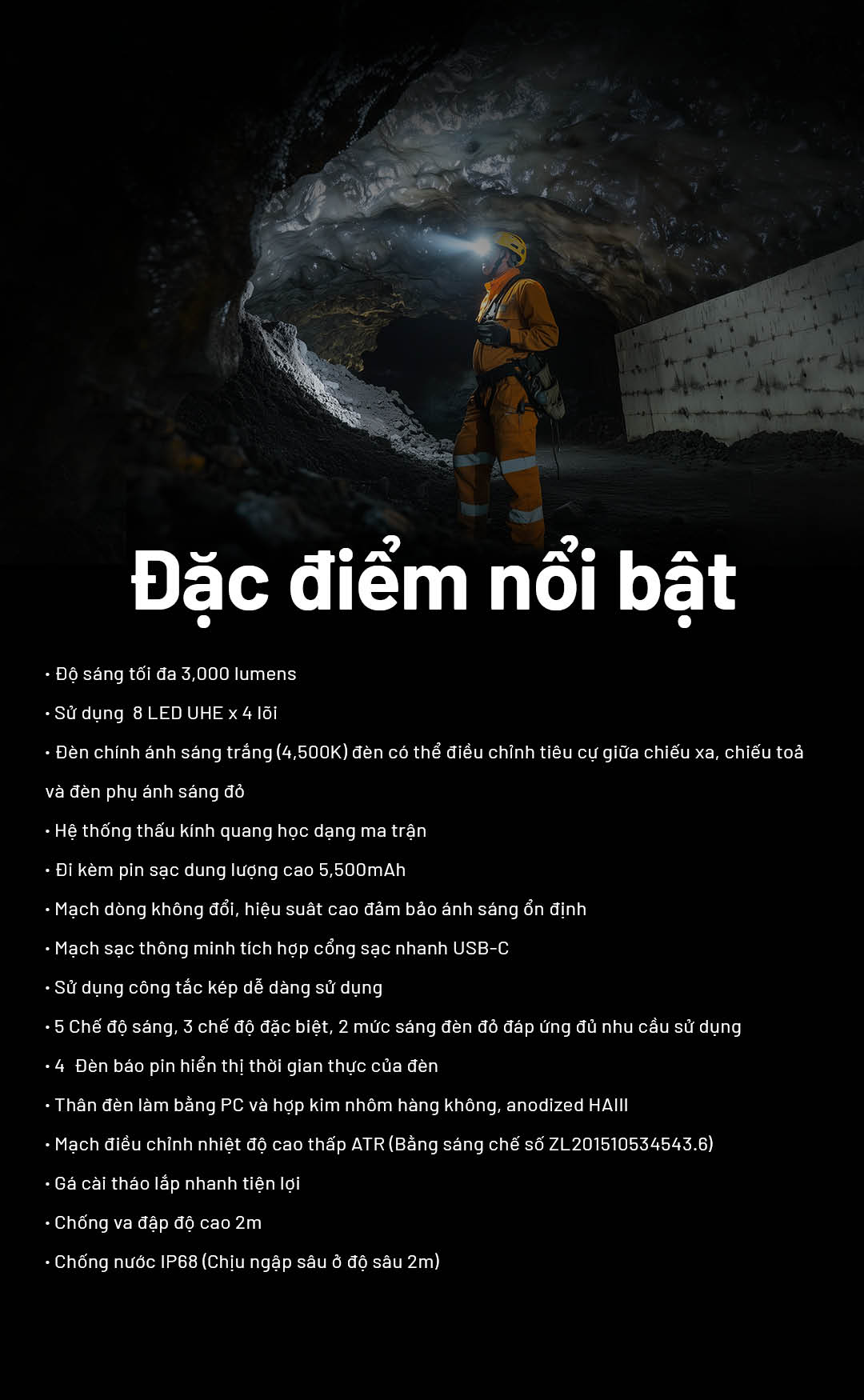 Đèn pin đội đầu NITECORE HC75 UHE – 3000lm chiếu xa 192m chỉnh ánh sáng Xa&Toả