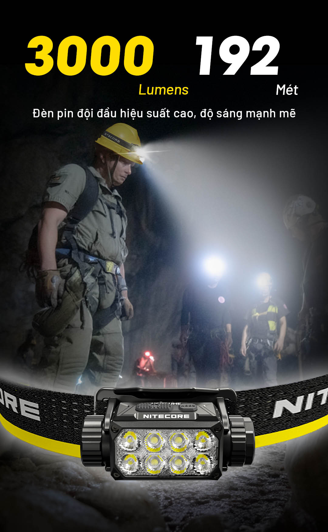Đèn pin đội đầu NITECORE HC75 UHE – 3000lm chiếu xa 192m chỉnh ánh sáng Xa&Toả