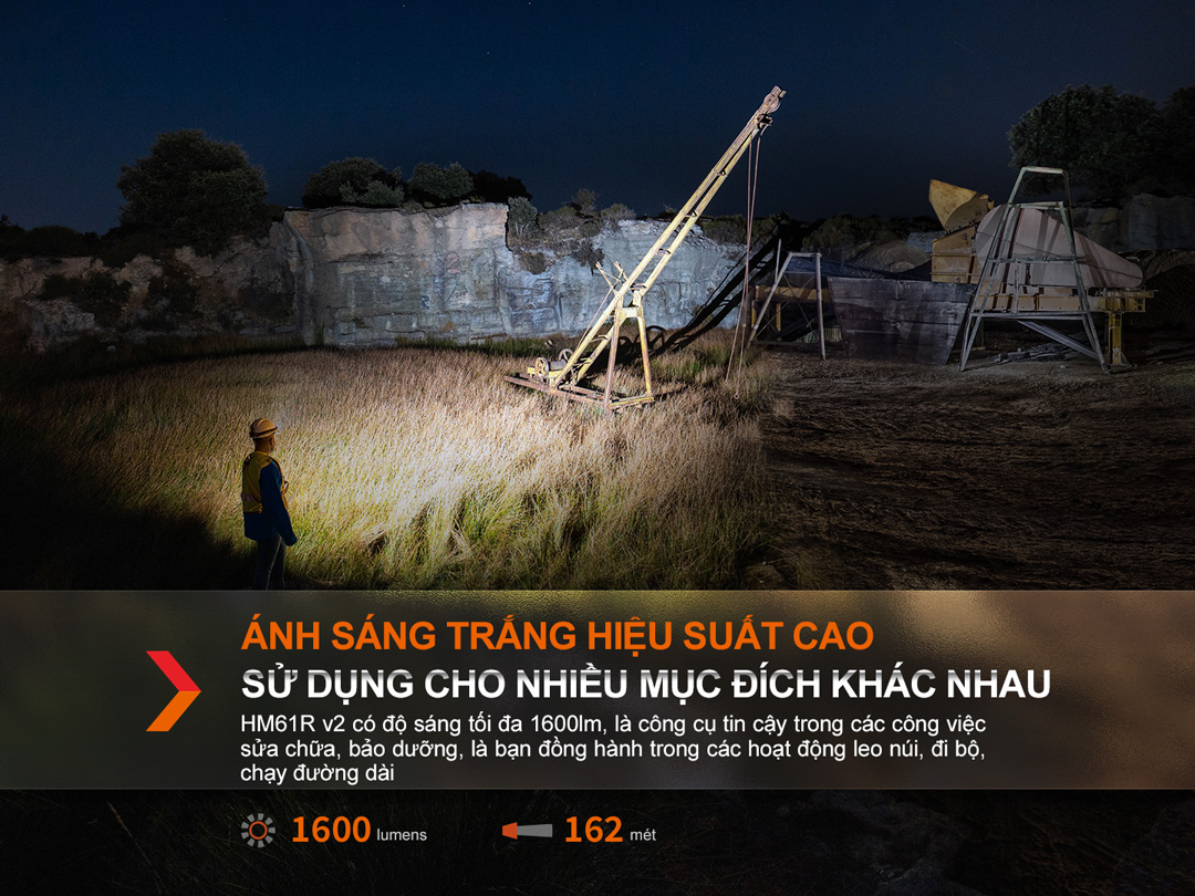 Đèn pin đội đầu FENIX HM61R V2.0 sáng 1600 lumen tầm chiếu xa 162m pin 18650 sạc nam châm