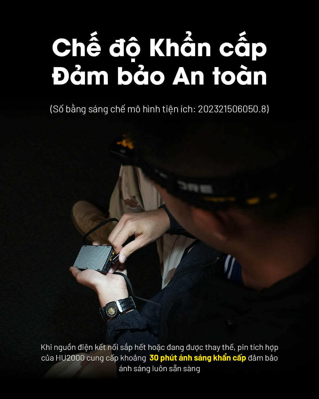 Đèn đội đầu HU2000 với chức năng sáng khẩn cấp
