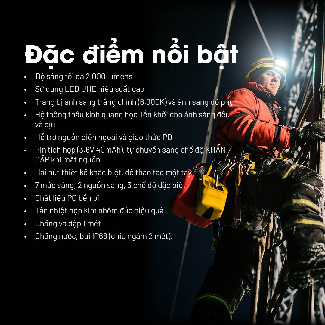 Đặc điểm nổi bật của đèn đội đầu HU2000