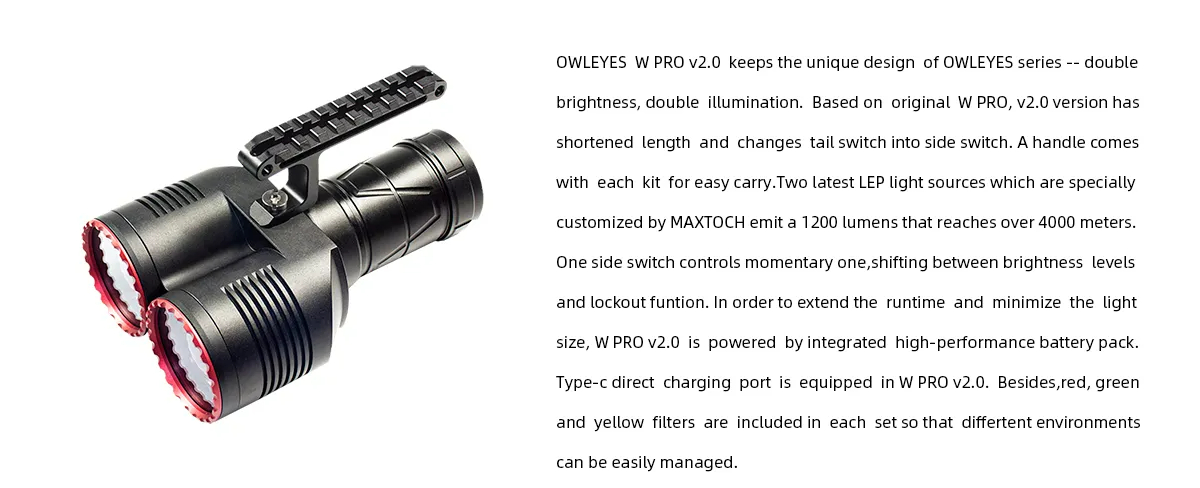 Đèn laser trắng MAXTOCH OWLEYES W PRO V2.0 Diamond tầm chiếu siêu xa 4500m độ sáng 1200 lumen pack pin liền thân kèm theo