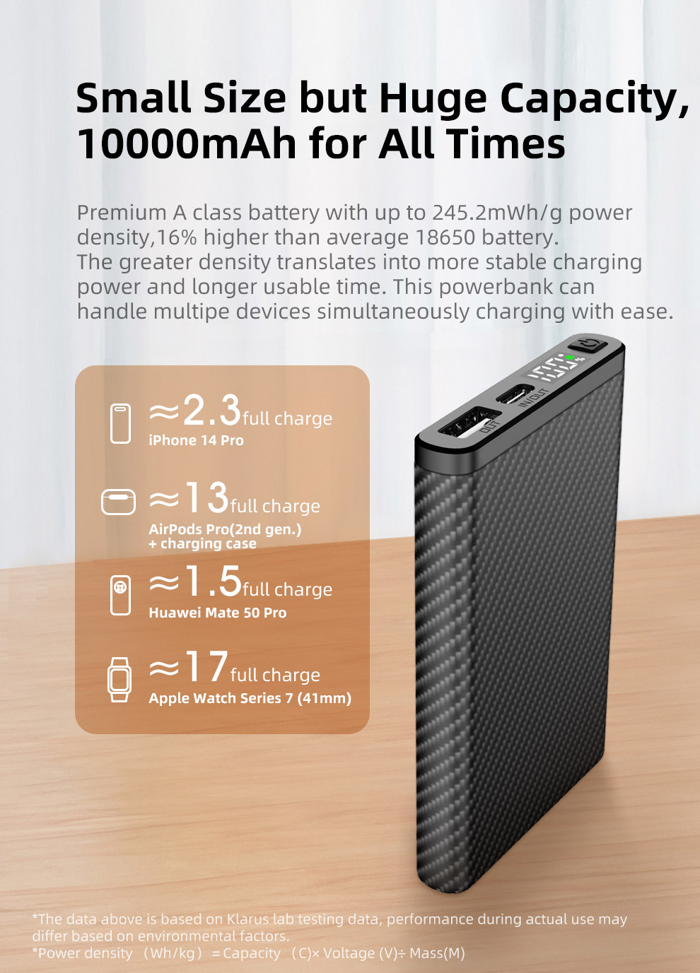 Sạc pin dự phòng siêu nhẹ KLARUS K5 10.000mAh làm từ sợi carbon chống nước IP68