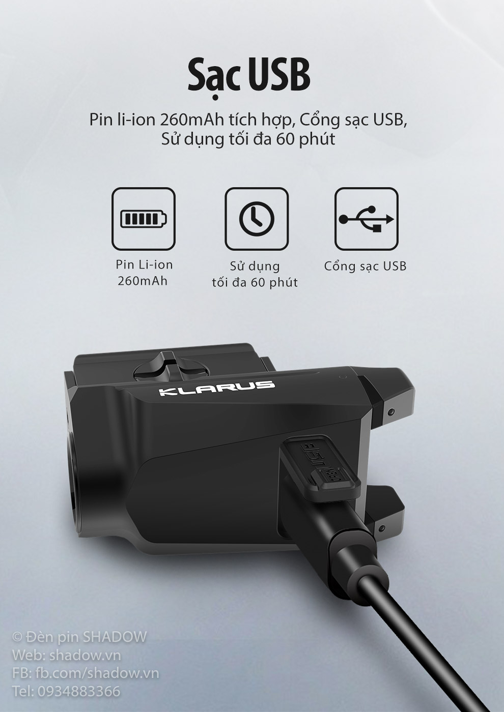 Phụ kiện chuyên dụng KLARUS GL1 sáng 600 lumen chiếu xa 83m