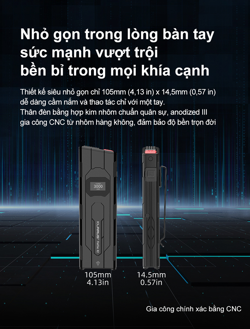 Đèn pin tác chiến siêu gọn KLARUS FlatTac X2 Độ sáng 3000 Lumens - Chiếu xa 170m