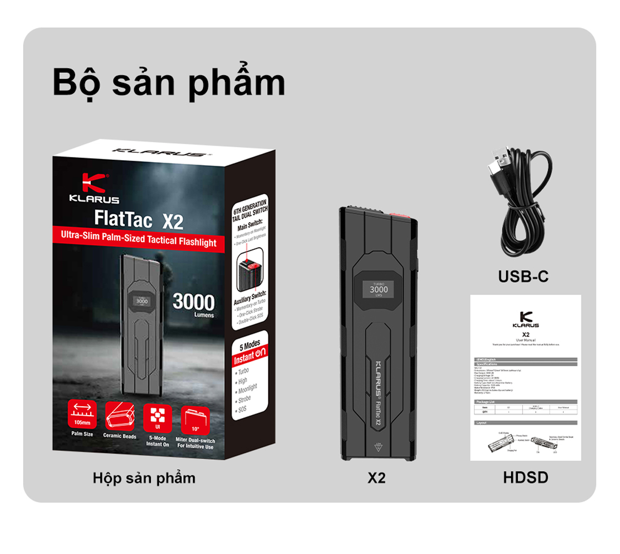 Đèn pin tác chiến siêu gọn KLARUS FlatTac X2 Độ sáng 3000 Lumens - Chiếu xa 170m