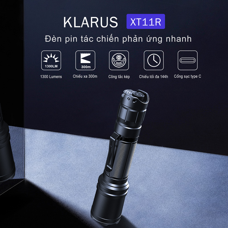 Đèn pin phản ứng nhanh KLARUS XT11R sáng 1300 lumen chiếu xa 300m