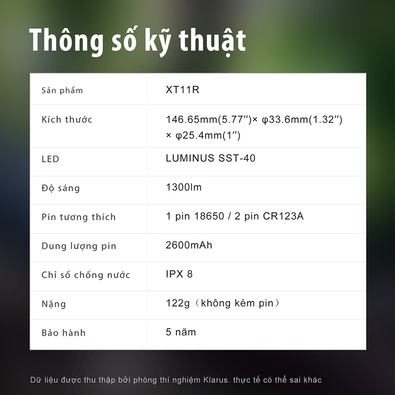 Đèn pin phản ứng nhanh KLARUS XT11R sáng 1300 lumen chiếu xa 300m