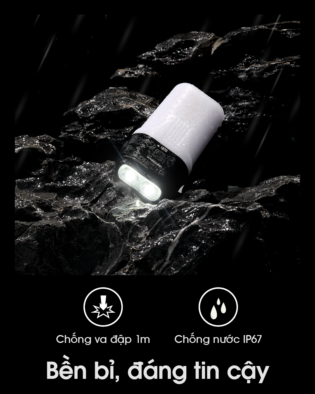Đèn pin cắm trại NITECORE LR70 sáng 3.000 lumen chiếu xa 300m pin dung lượng 10000mAh USB-C powerbank