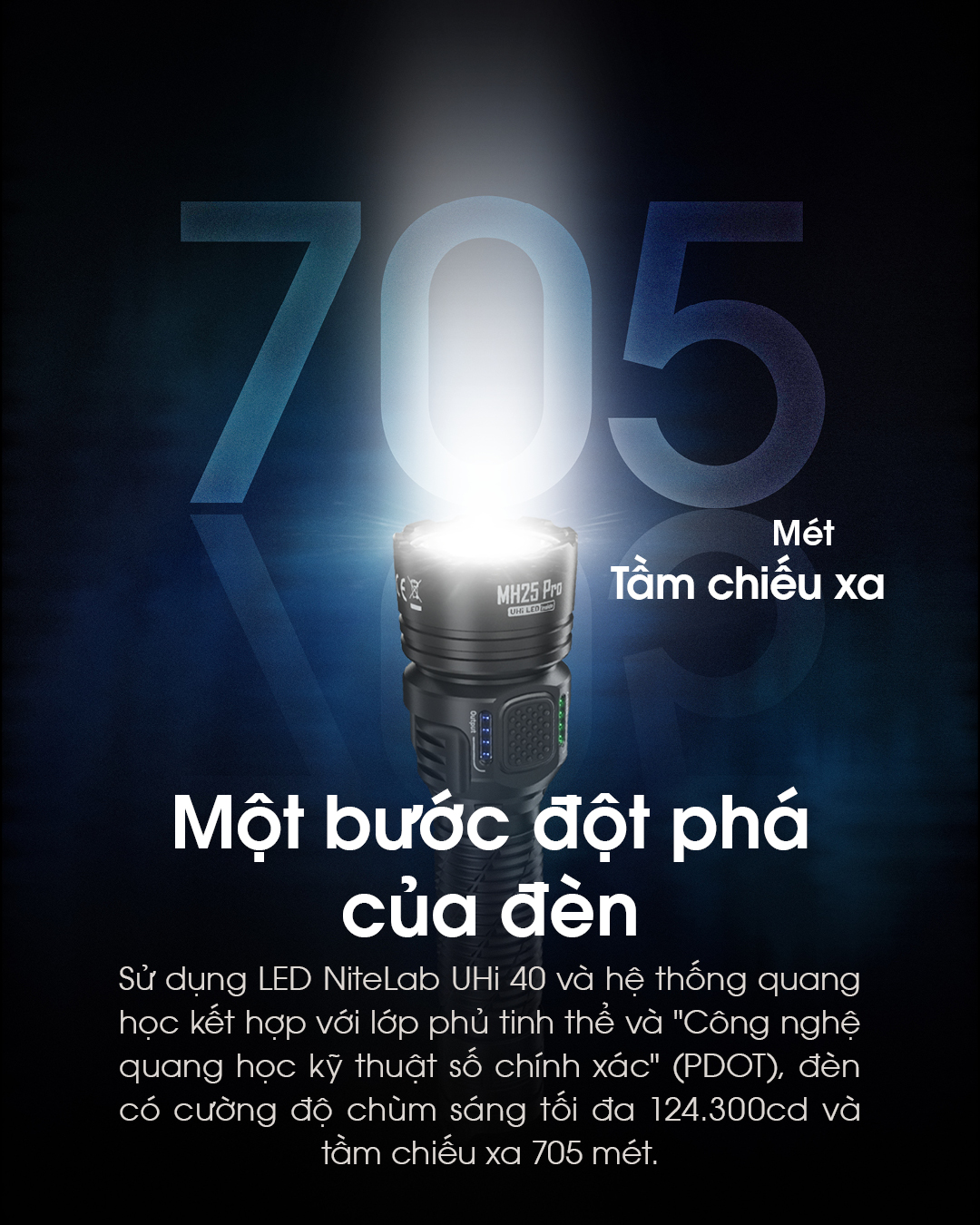 Đèn pin chiếu xa NITECORE MH25 PRO sáng 3.300 lumens chiếu xa 705m pin sạc 21700 5300mAh USB-C