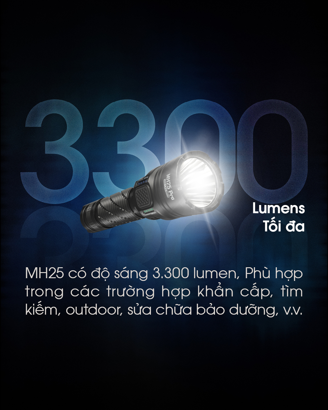 Đèn pin chiếu xa NITECORE MH25 PRO sáng 3.300 lumens chiếu xa 705m pin sạc 21700 5300mAh USB-C