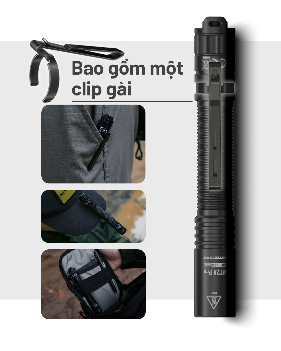 Đèn pin mini NITECORE MT2A Pro có clip gài