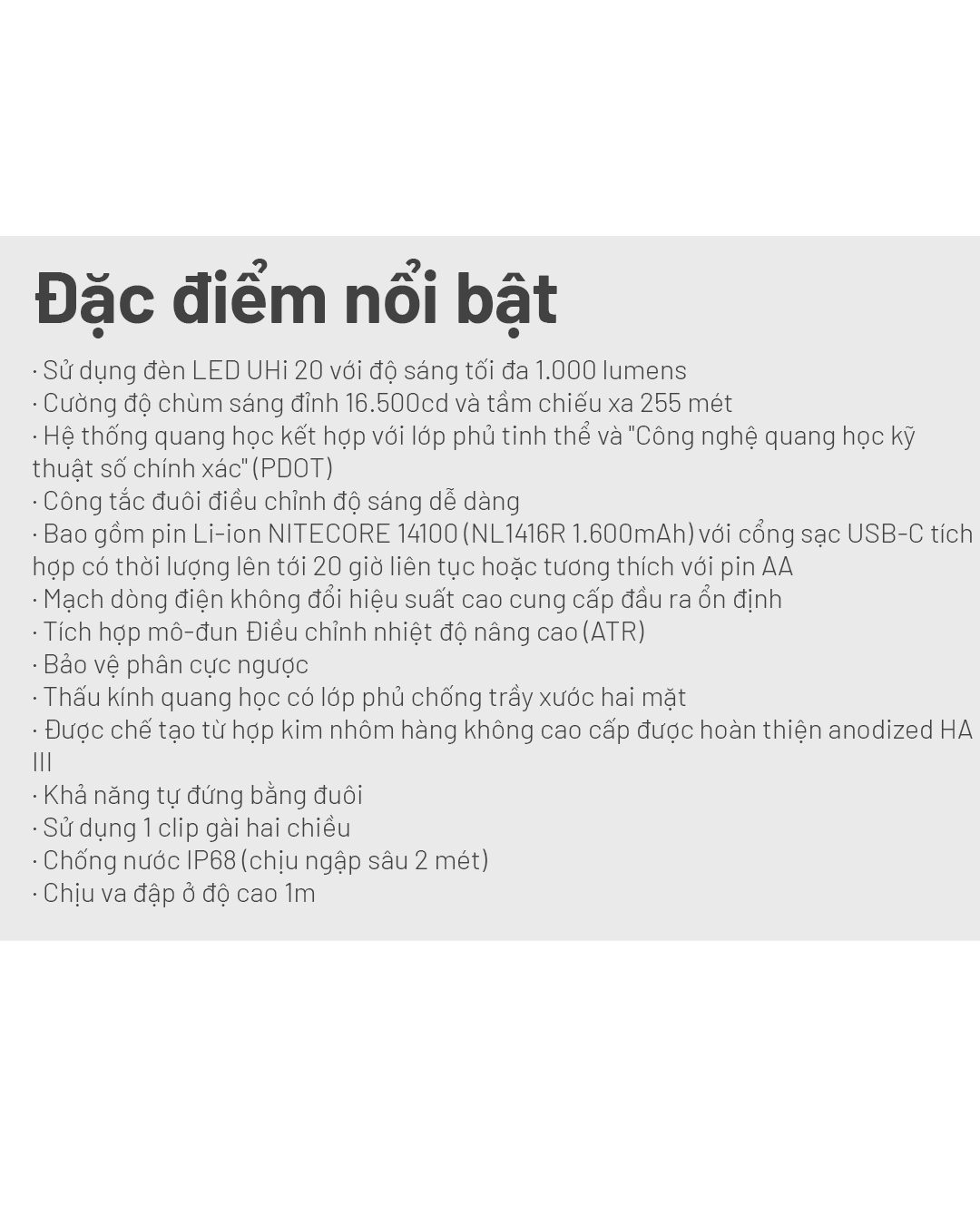 Đèn pin mini NITECORE MT2A Pro sáng 1000 lm chiếu xa 255m pin sạc dung lượng 1.600mAh USB-C