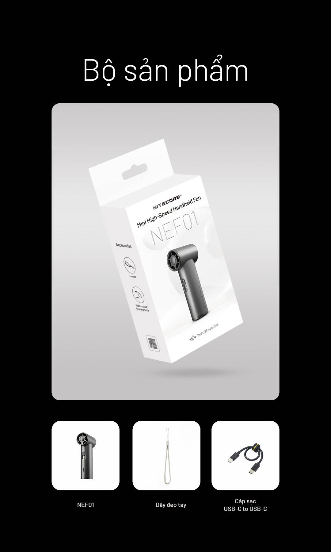 NITECORE NEF01 – Quạt cầm tay mini tốc độ cao, pin 4.000 mAh, 5 tốc độ gió