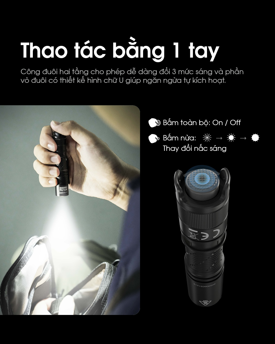 Đèn pin mini NITECORE MT1A Pro sáng 800 lumens chiếu xa 250m pin sạc 14500 dung lượng 1100mAh