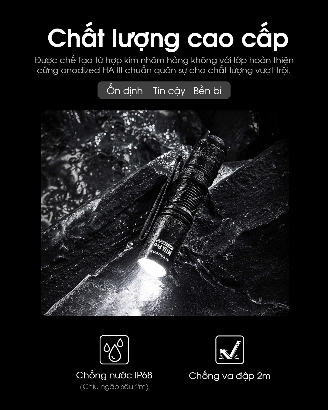 Đèn pin mini NITECORE MT1A Pro sáng 800 lumens chiếu xa 250m pin sạc 14500 dung lượng 1100mAh