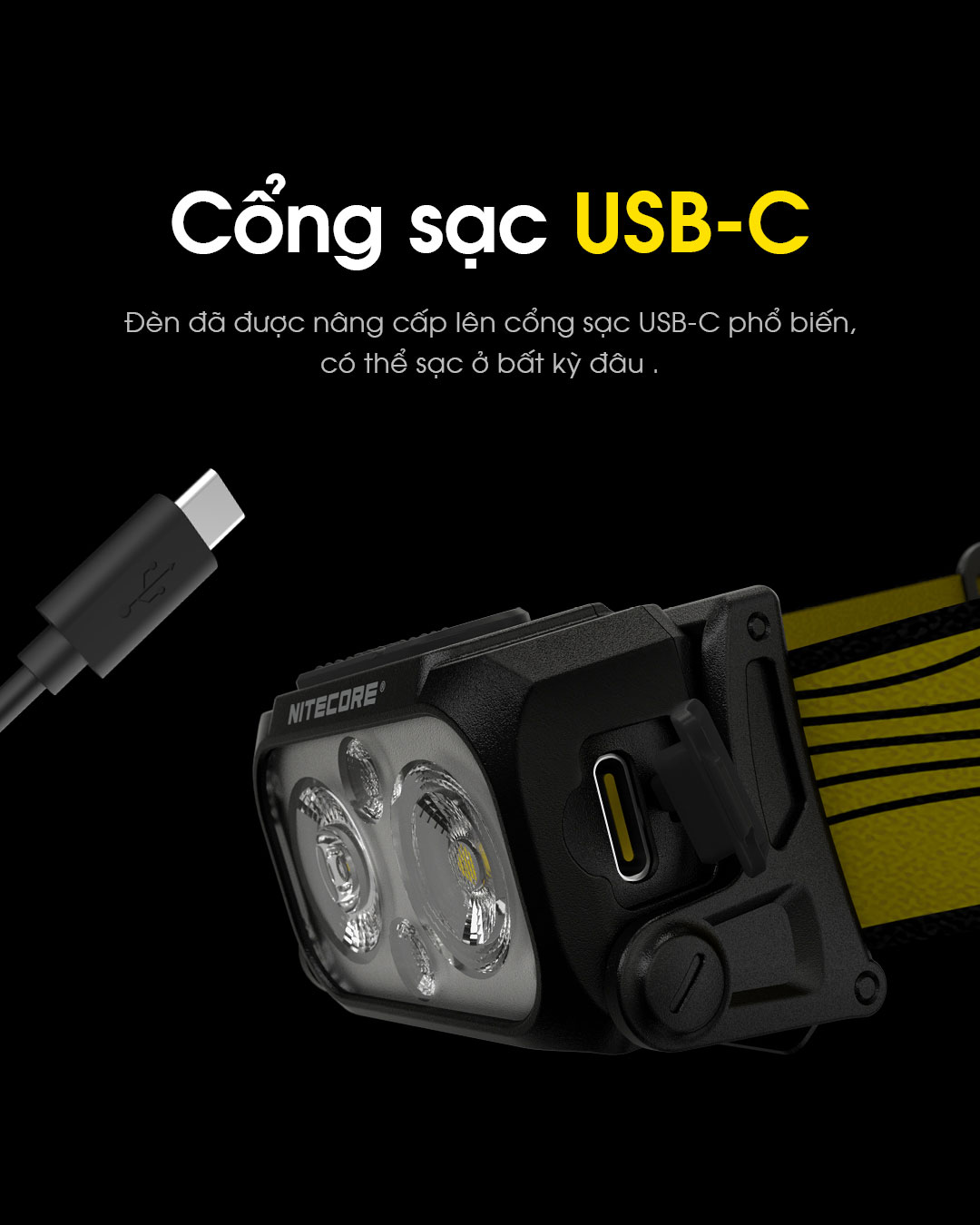 Đèn pin đội đầu siêu nhẹ NITECORE NU25 sử dụng cổng sạc usb-c