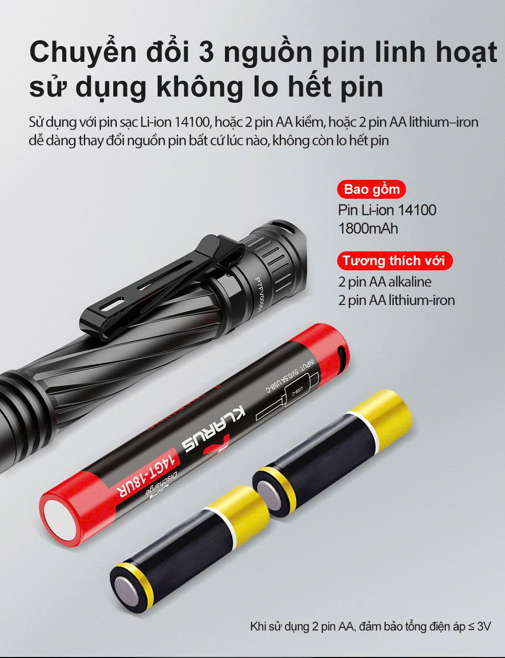 Klarus P2 – Đèn pin EDC 1000 lm siêu gọn, sạc USB-C, dùng pin 14100/AA