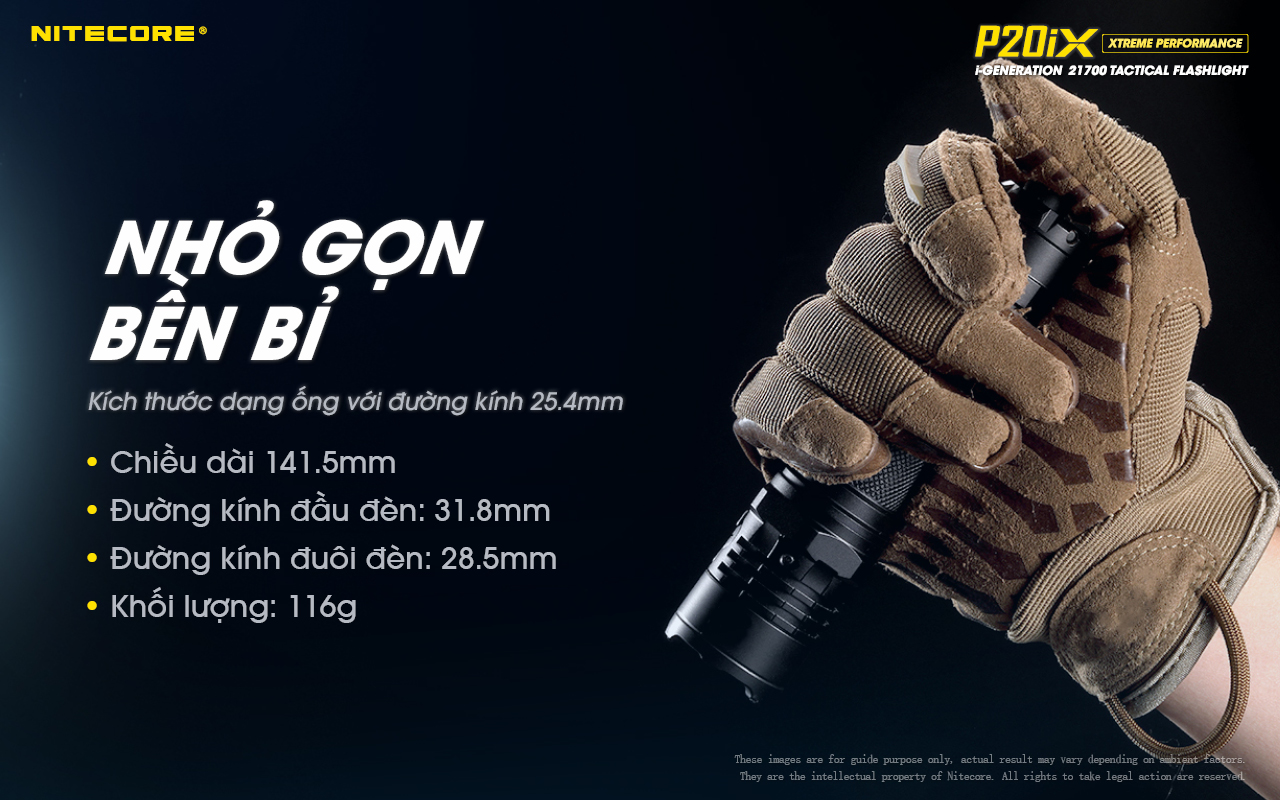 Đèn pin tác chiến NITECORE P20iX sáng 4.000 lm chiếu xa 221m pin sạc 21700i - 5000mAh trấu phá kính công tắc kép phản ứng nhanh
