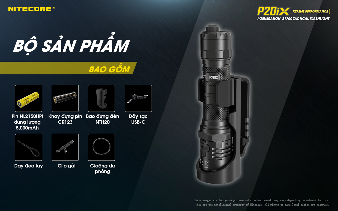 Đèn pin tác chiến NITECORE P20iX sáng 4.000 lm chiếu xa 221m pin sạc 21700i - 5000mAh trấu phá kính công tắc kép phản ứng nhanh