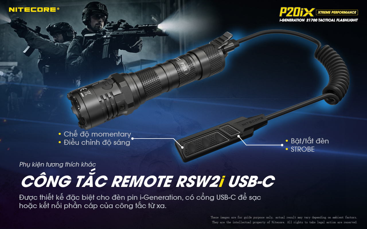 Đèn pin tác chiến NITECORE P20iX sáng 4.000 lm chiếu xa 221m pin sạc 21700i - 5000mAh trấu phá kính công tắc kép phản ứng nhanh