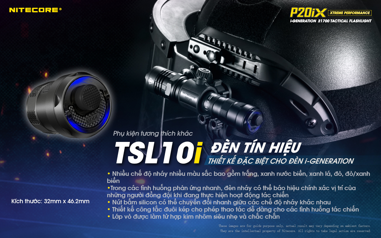 Đèn pin tác chiến NITECORE P20iX sáng 4.000 lm chiếu xa 221m pin sạc 21700i - 5000mAh trấu phá kính công tắc kép phản ứng nhanh