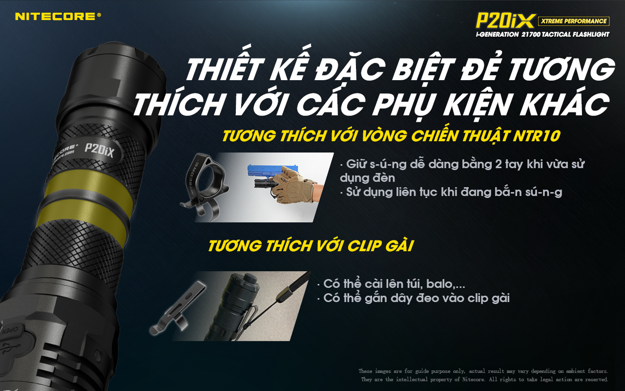 Đèn pin tác chiến NITECORE P20iX sáng 4.000 lm chiếu xa 221m pin sạc 21700i - 5000mAh trấu phá kính công tắc kép phản ứng nhanh