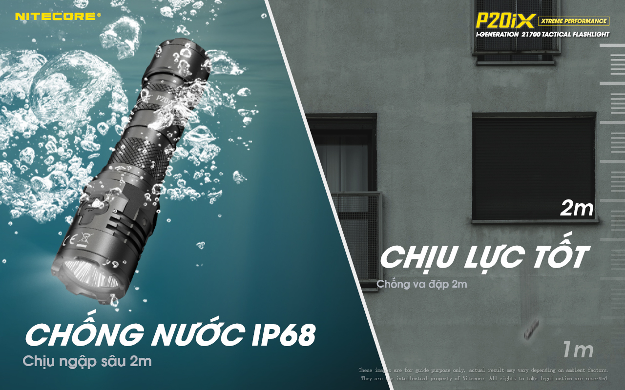 Đèn pin tác chiến NITECORE P20iX sáng 4.000 lm chiếu xa 221m pin sạc 21700i - 5000mAh trấu phá kính công tắc kép phản ứng nhanh