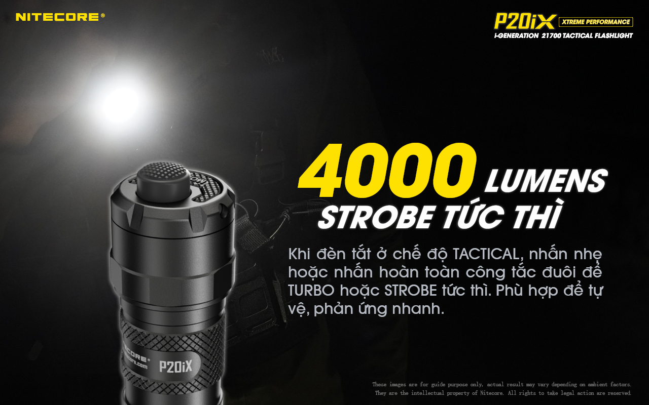 Đèn pin tác chiến NITECORE P20iX sáng 4.000 lm chiếu xa 221m pin sạc 21700i - 5000mAh trấu phá kính công tắc kép phản ứng nhanh