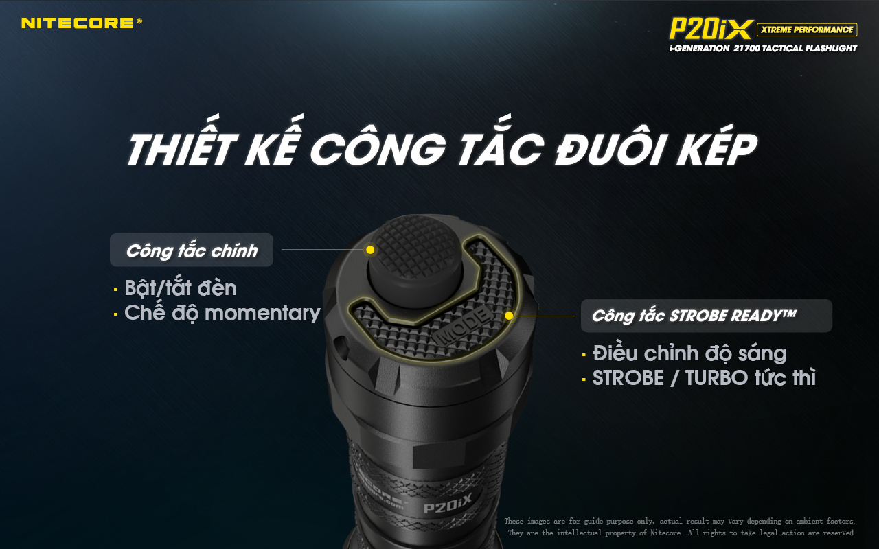 Đèn pin tác chiến NITECORE P20iX sáng 4.000 lm chiếu xa 221m pin sạc 21700i - 5000mAh trấu phá kính công tắc kép phản ứng nhanh