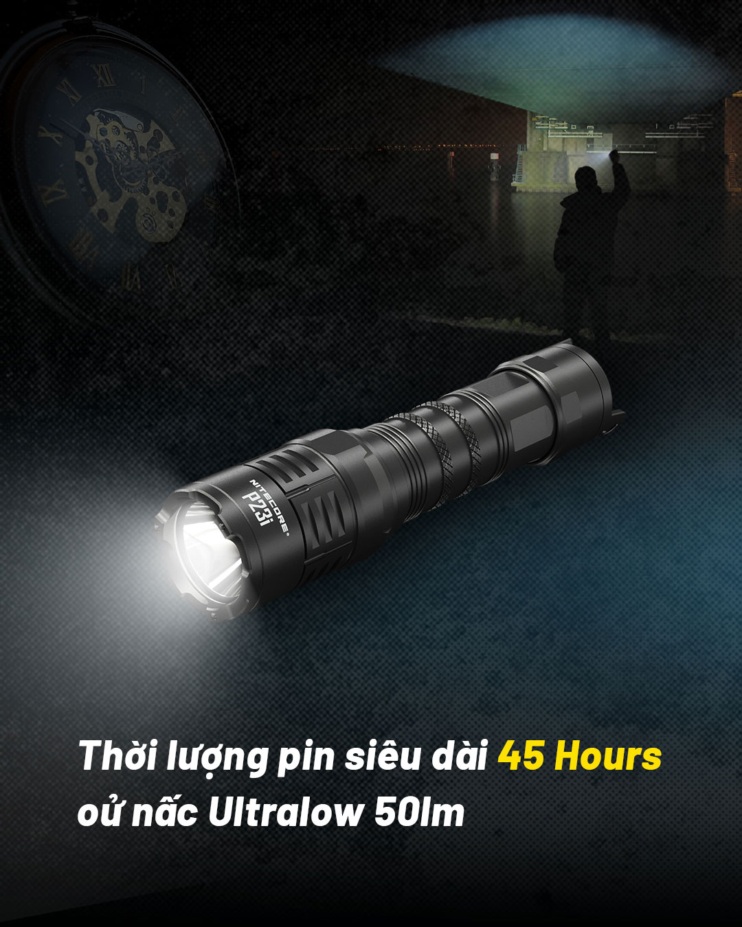 Đèn pin tác chiến NITECORE P23i sáng 3.000 lumen tầm chiếu xa 470m pin 21700i 5000mAh trấu phá kính công tắc đuôi kép phản ứng nhanh