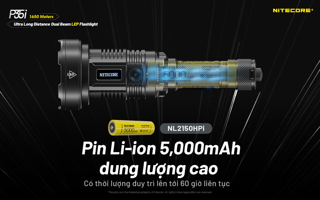 Đèn pin chiếu xa NITECORE P35i sáng 3.000 lumen chiếu xa 1.650m pin 21700 5000mAh màn hiển thị OLED vừa chiếu toả vừa chiếu xa