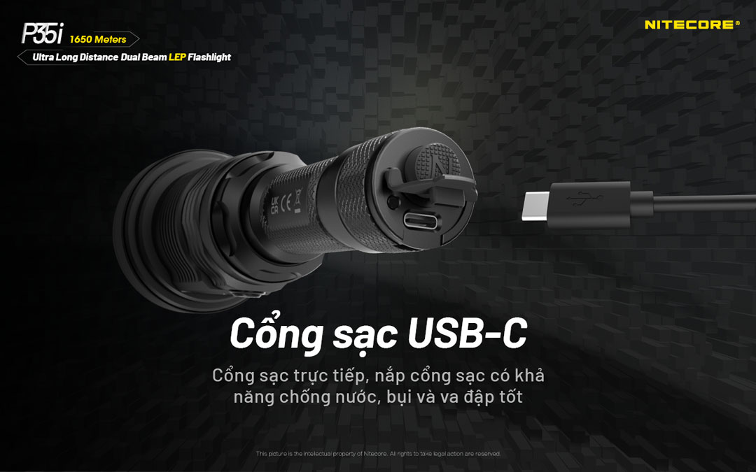 Đèn pin chiếu xa NITECORE P35i sáng 3.000 lumen chiếu xa 1.650m pin 21700 5000mAh màn hiển thị OLED vừa chiếu toả vừa chiếu xa