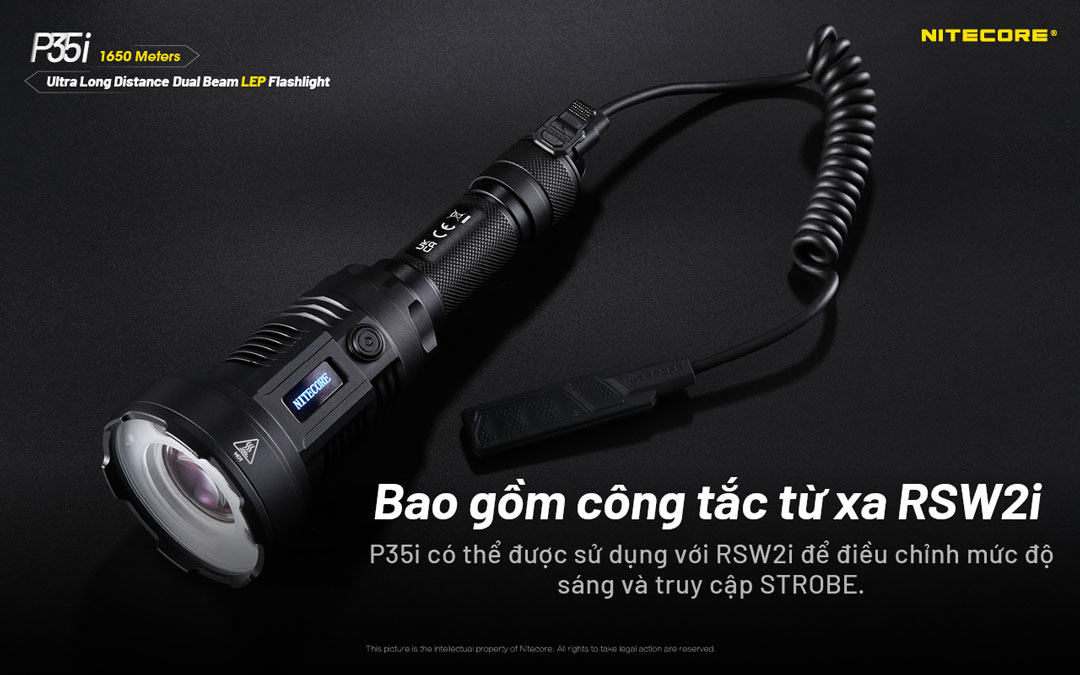 Đèn pin chiếu xa NITECORE P35i sáng 3.000 lumen chiếu xa 1.650m pin 21700 5000mAh màn hiển thị OLED vừa chiếu toả vừa chiếu xa