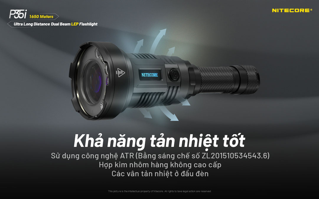 Đèn pin chiếu xa NITECORE P35i sáng 3.000 lumen chiếu xa 1.650m pin 21700 5000mAh màn hiển thị OLED vừa chiếu toả vừa chiếu xa