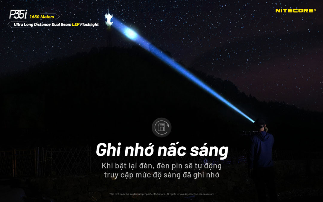 Đèn pin chiếu xa NITECORE P35i sáng 3.000 lumen chiếu xa 1.650m pin 21700 5000mAh màn hiển thị OLED vừa chiếu toả vừa chiếu xa